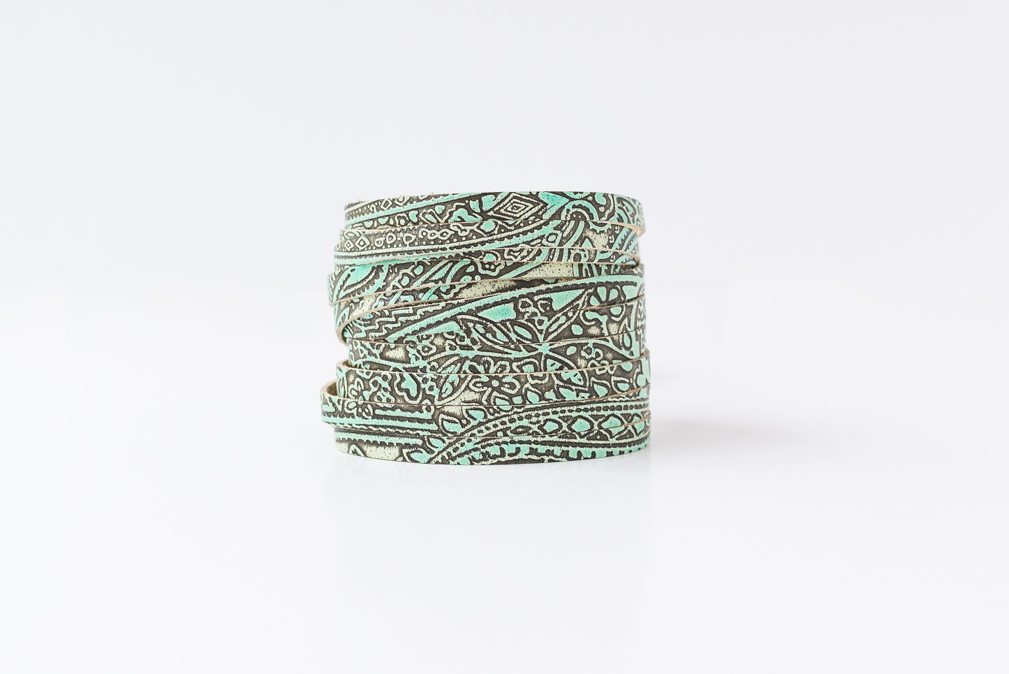 Leather Bracelet / Original Sliced Wrap Cuff / Paisley Turquoise