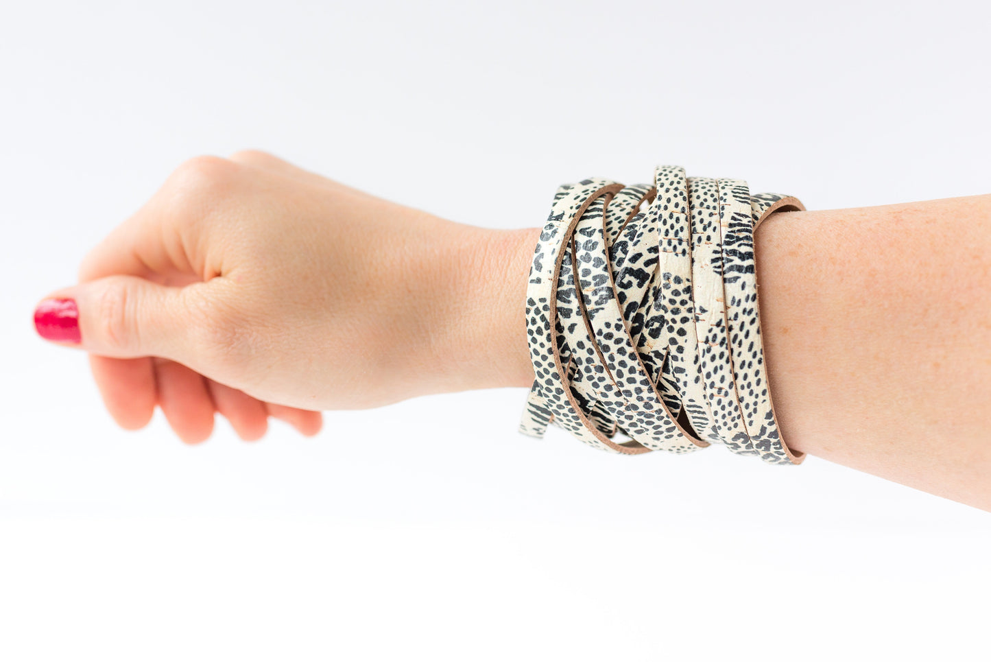 Leather Bracelet / Original Sliced Wrap Cuff / Ivory Random Cork