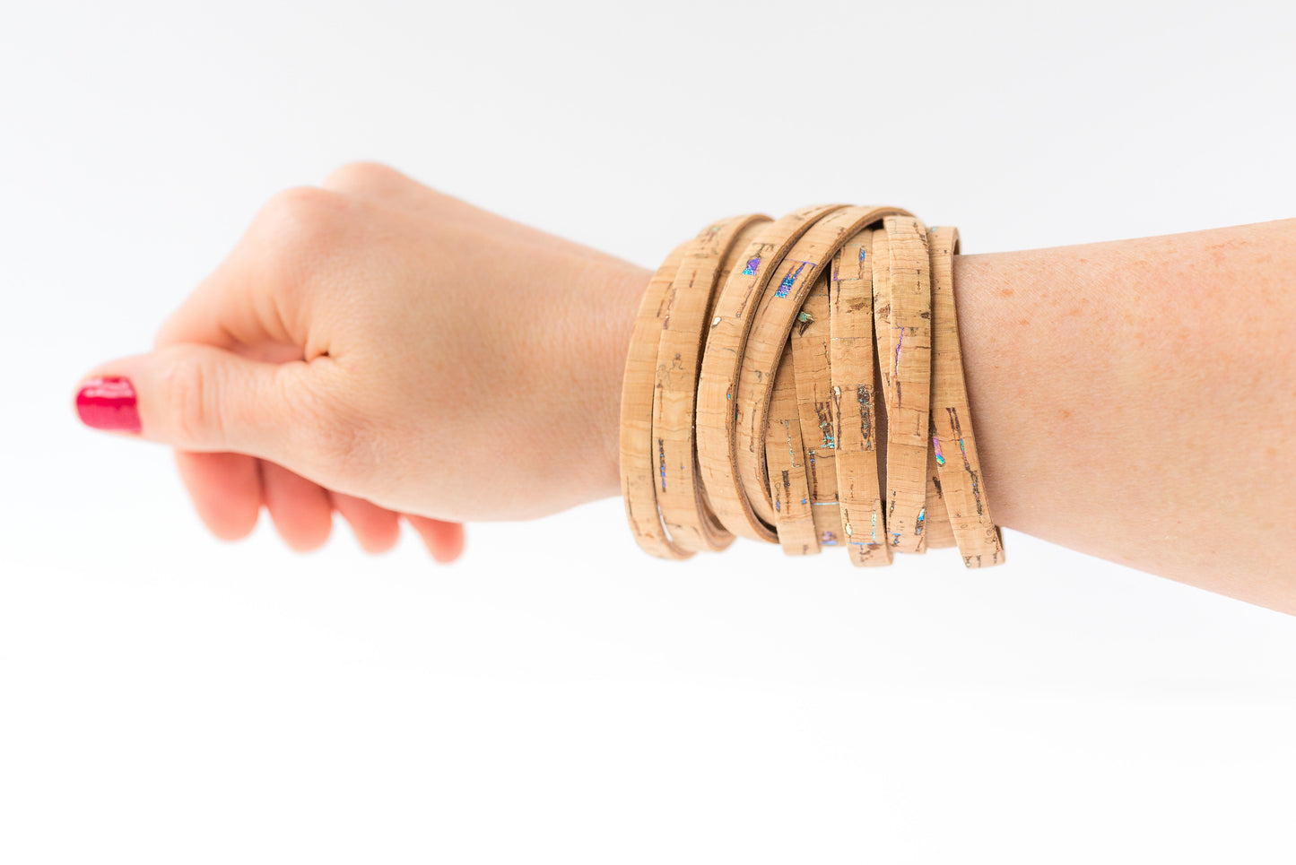 Leather Bracelet / Original Sliced Wrap Cuff / Oil Spill Cork / Regular