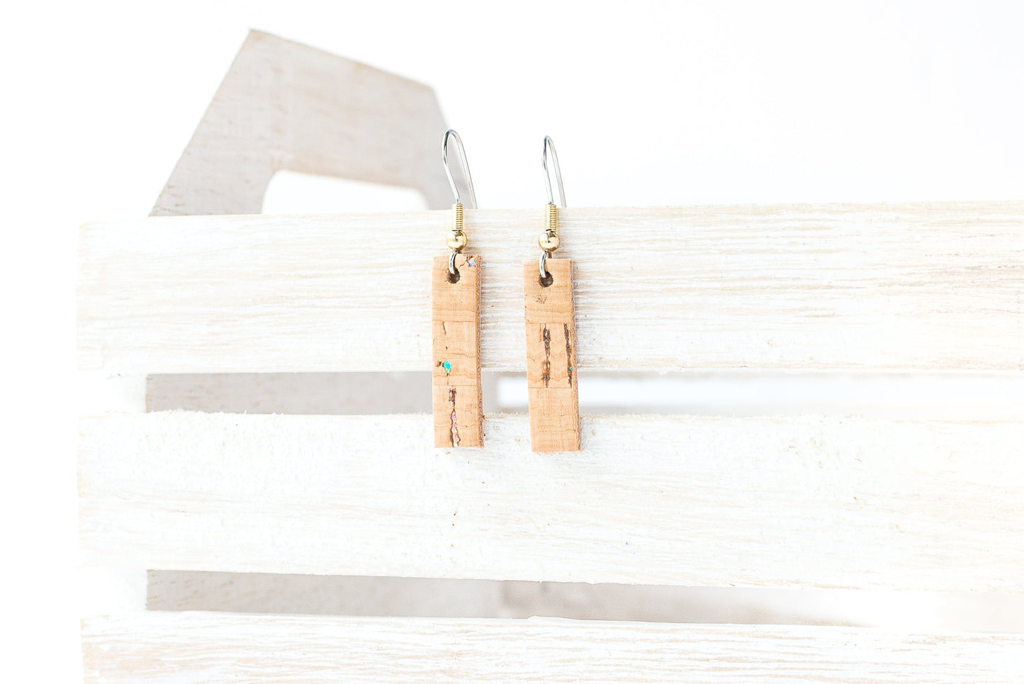 Leather Earrings / Simple Tiny / Oil Spill Cork
