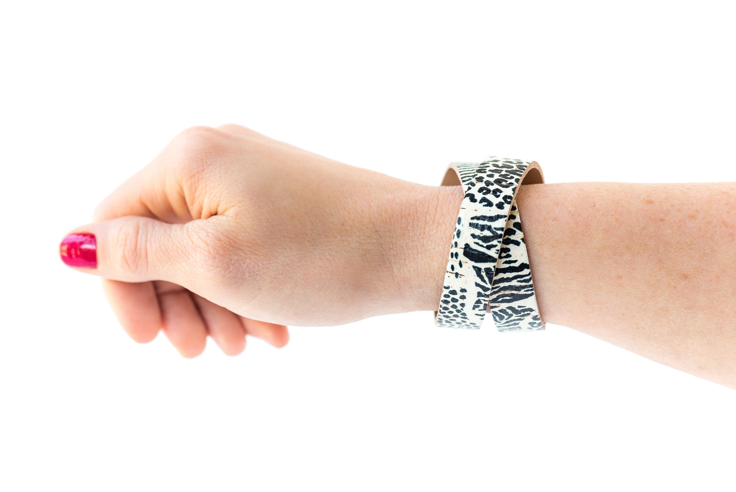 Leather Bracelet / Slim Wrap Cuff / Ivory Random Cork
