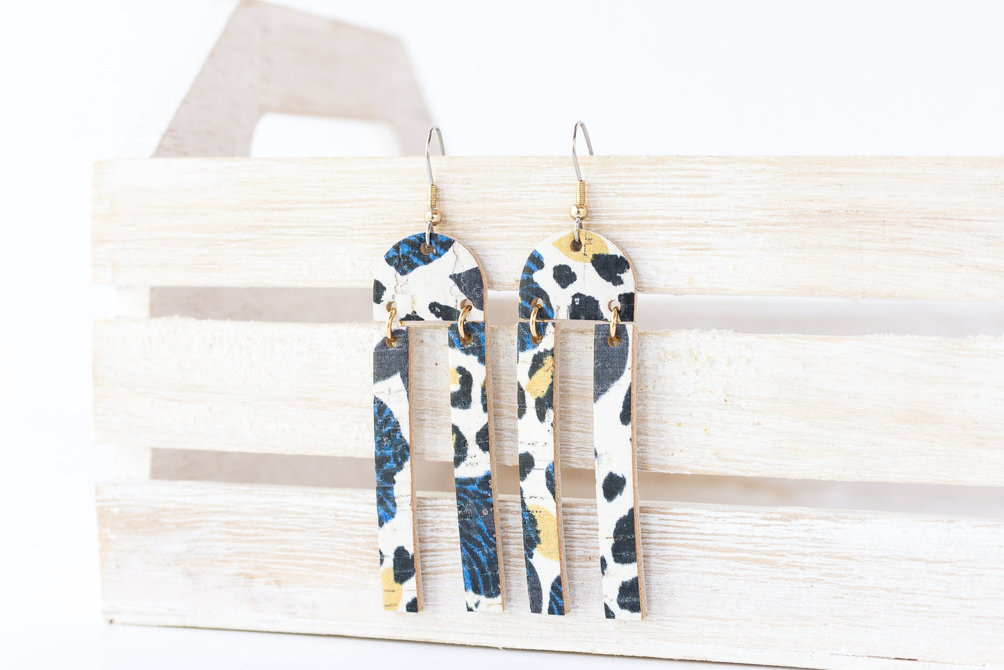 Leather Earrings / Sunrays / Spotted Floral Cork