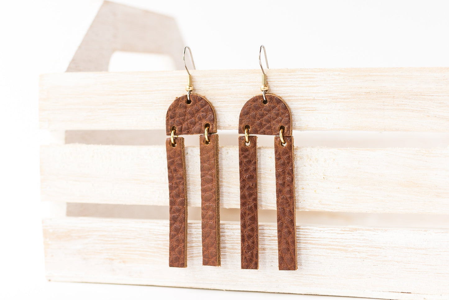 Leather Earrings / Sunrays / Saddle Brown