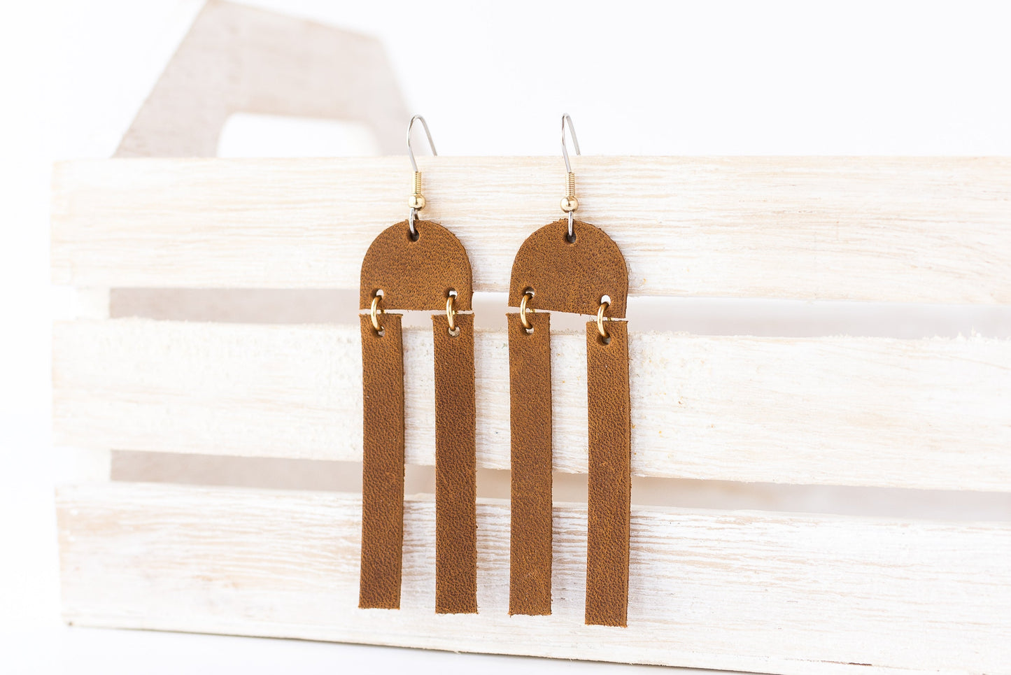 Leather Earrings / Sunrays / Nubuck Saddle
