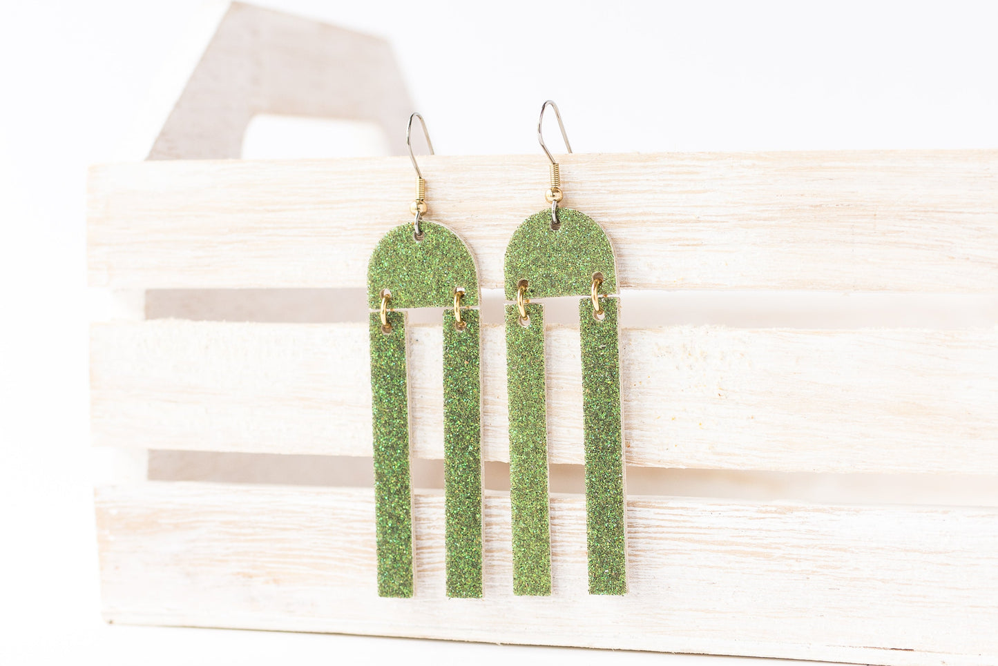 Leather Earrings / Sunrays / Spinach Sparkle