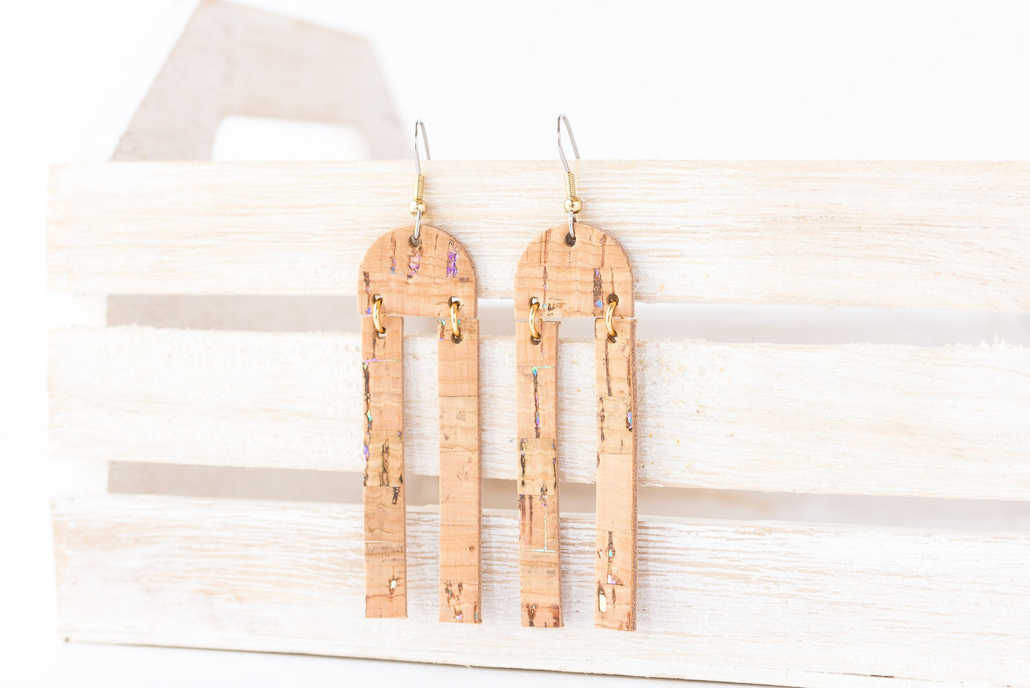Leather Earrings / Sunrays / Oil Spill Cork