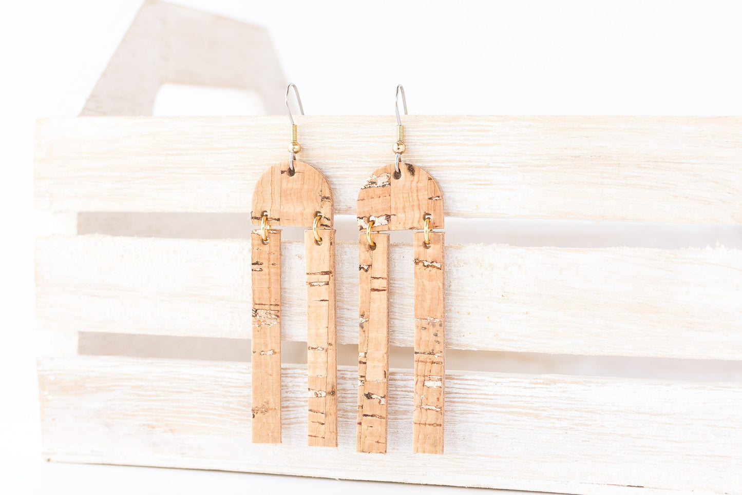 Leather Earrings / Sunrays / Rosegold Cork