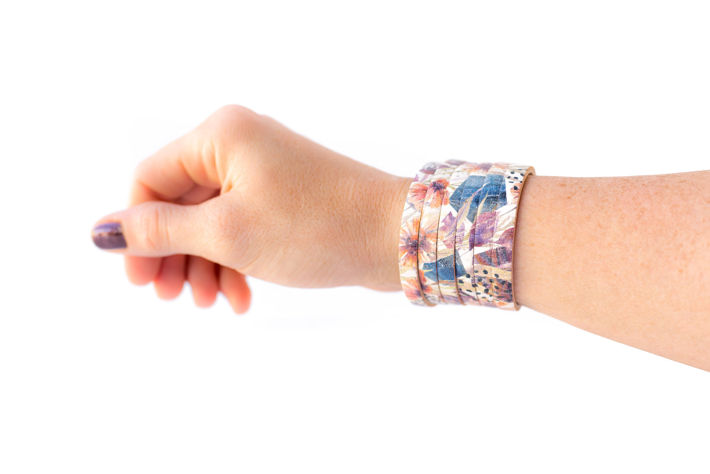 Leather Bracelet / Original Sliced Cuff / Pressed Flowers Cork / Small