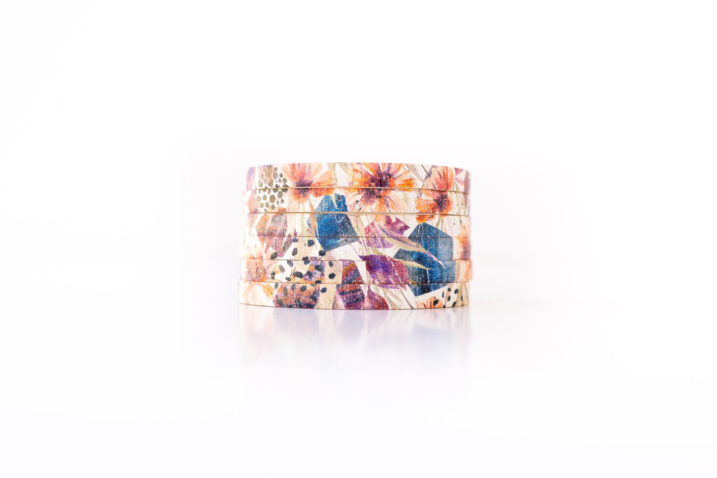 Leather Bracelet / Original Sliced Cuff / Pressed Flowers Cork / Small