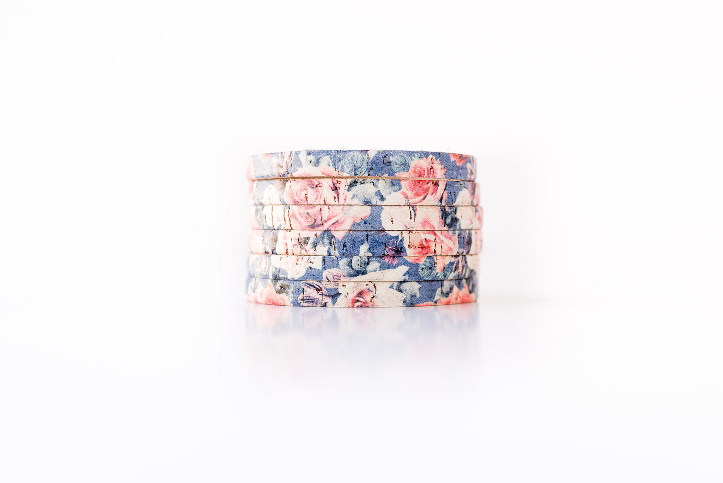 Leather Bracelet / Original Sliced Cuff / Pink Roses Cork / Small