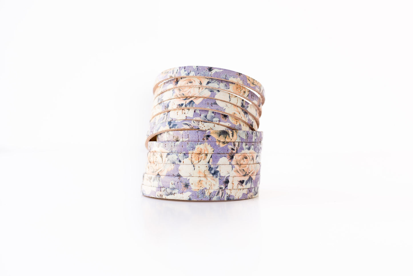 Leather Bracelet / Original Sliced Wrap Cuff / Yellow Roses Cork / Small