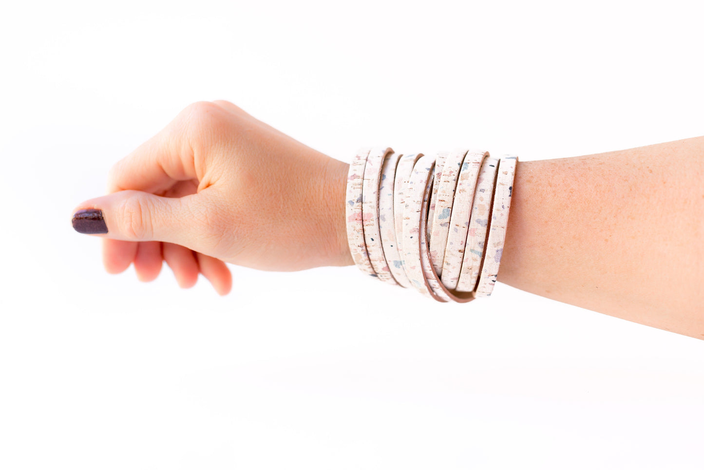 Leather Bracelet / Original Sliced Wrap Cuff / Light Terrazzo Cork / Regular