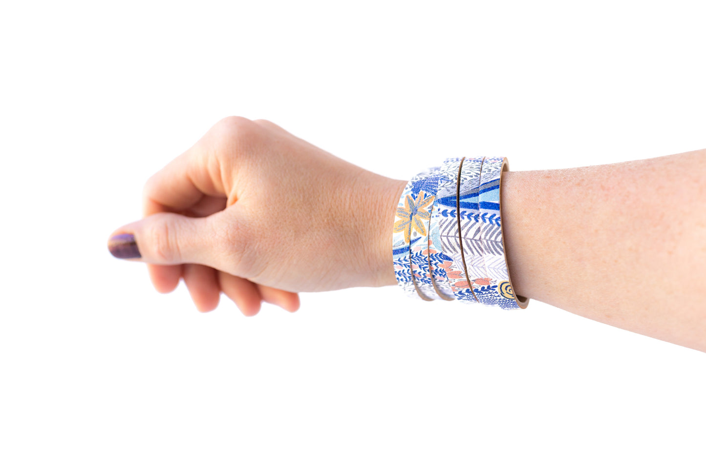 Leather Bracelet / Skinny Sliced Wrap Cuff / Autumn Blues Cork
