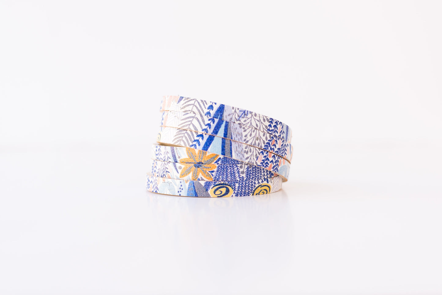Leather Bracelet / Skinny Sliced Wrap Cuff / Autumn Blues Cork