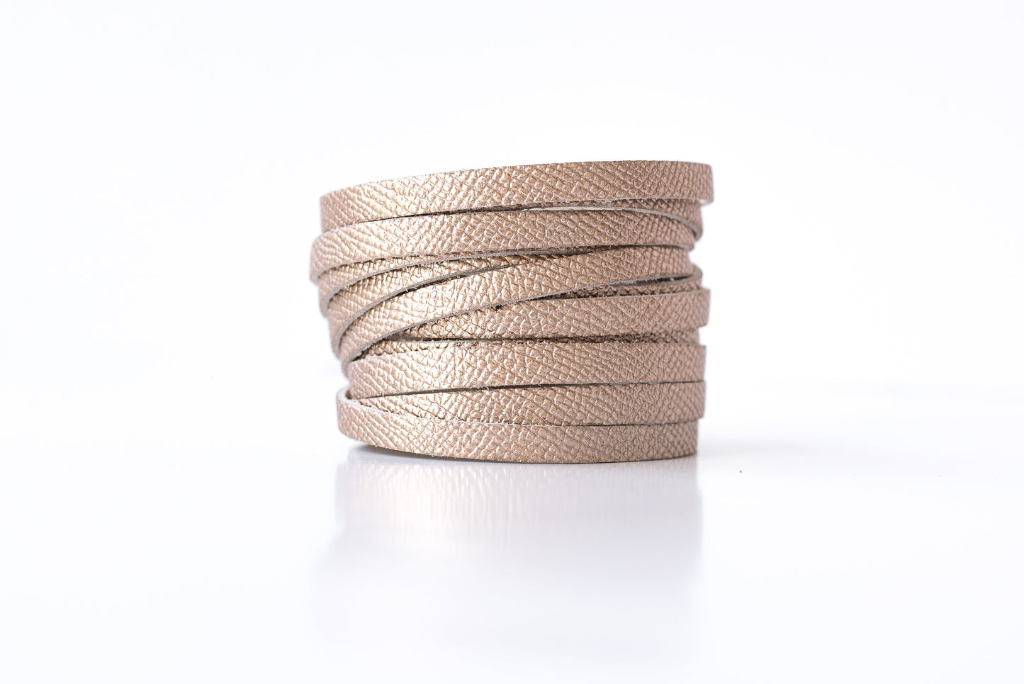 Leather Bracelet / Original Sliced Wrap Cuff / White Gold / Small