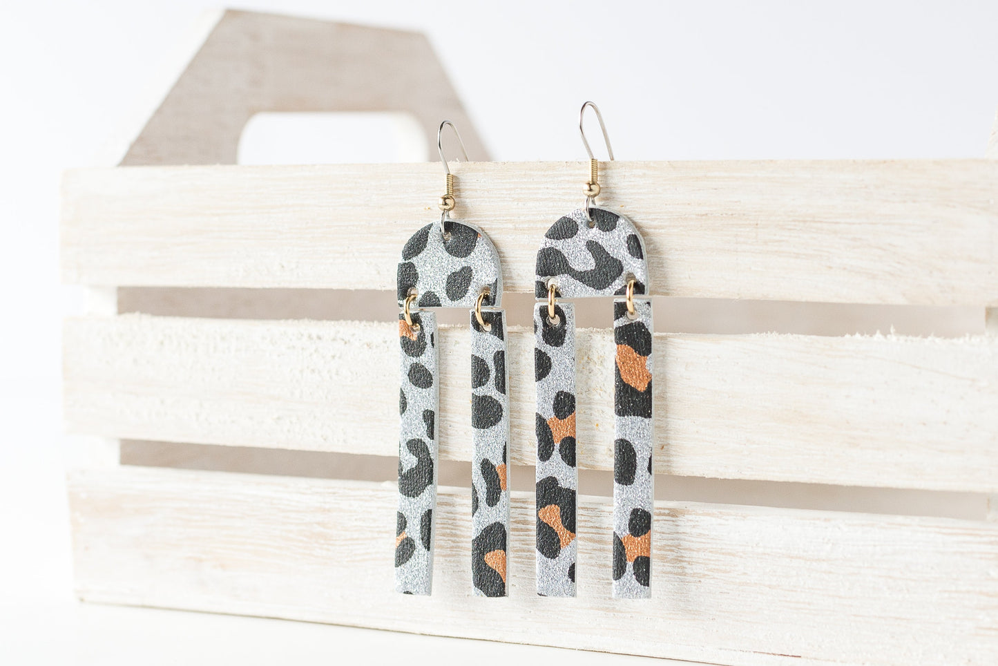 Leather Earrings / Sunrays / Sparkle Leopard Silver