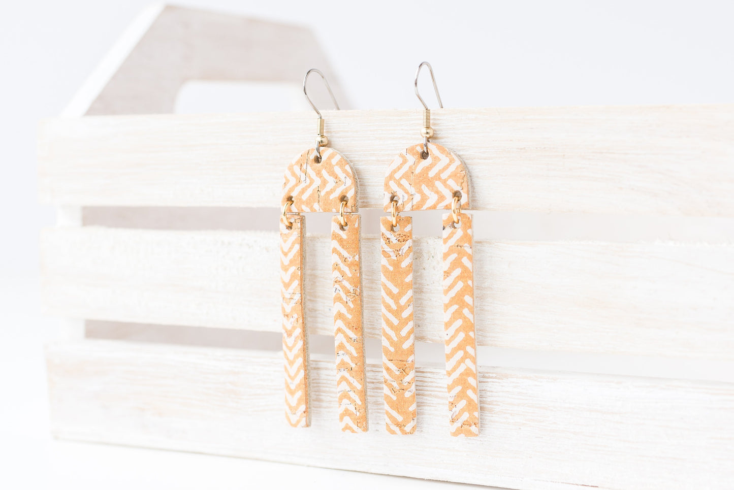 Leather Earrings / Sunrays / Apricot Cork