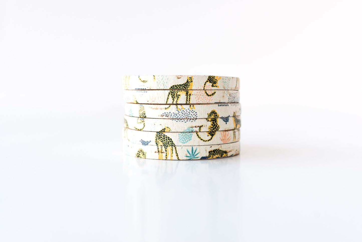 Leather Bracelet / Original Sliced Cuff / Wild Cheetah Cork / Large