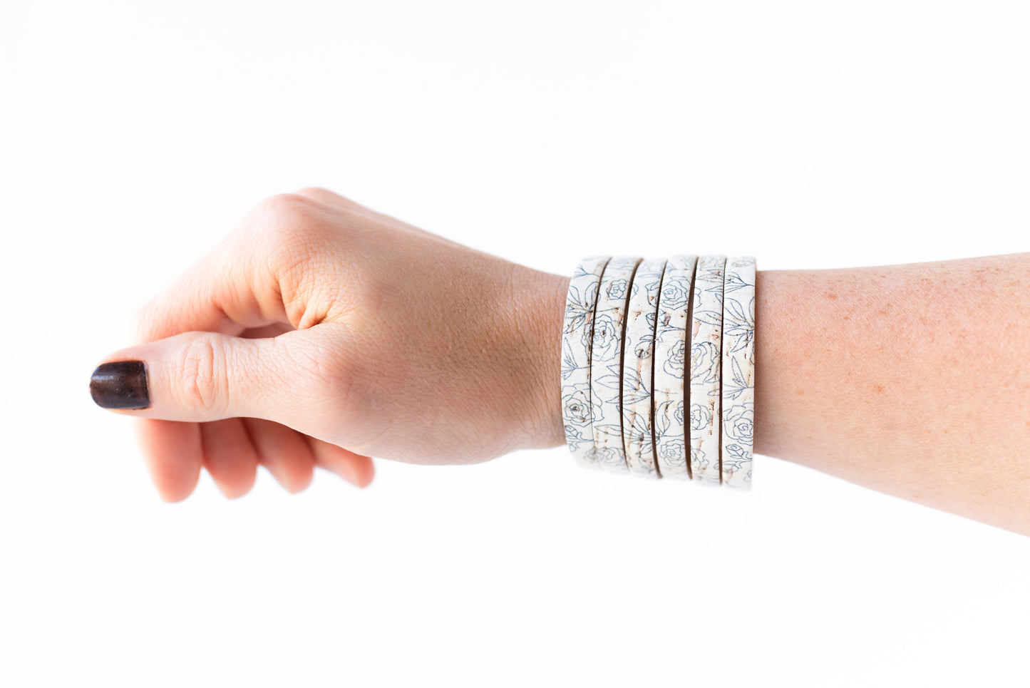 Leather Bracelet / Original Sliced Cuff / Simple Roses Cork / Extra Large