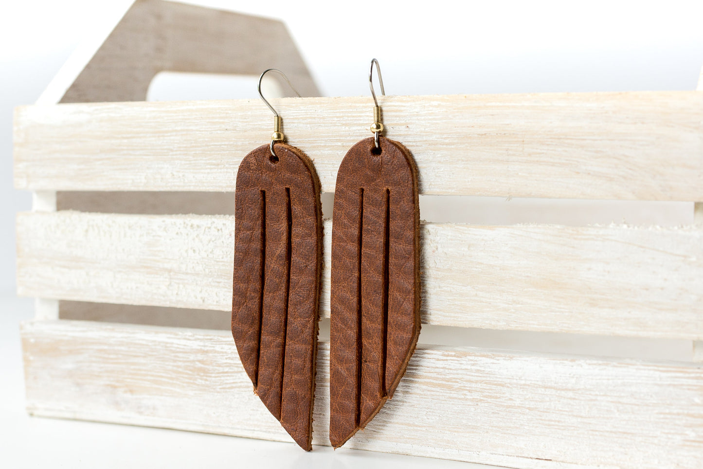 Leather Earrings / Fringe / Saddle Brown