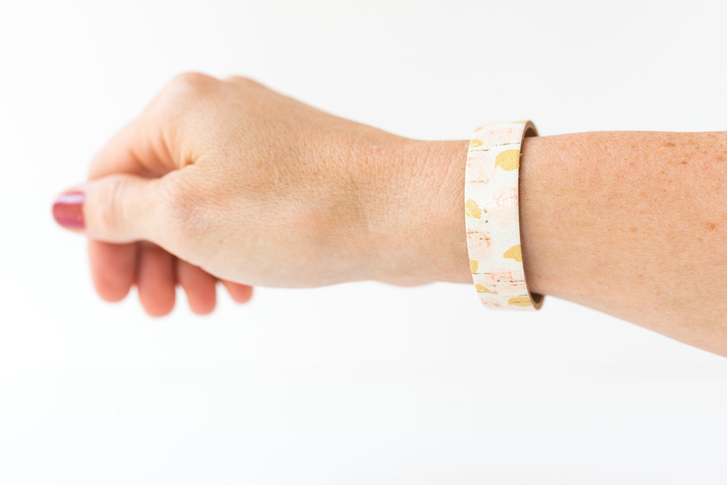 Leather Bracelet / Skinny Slim Cuff / Summer Peony Cork / Extra Large