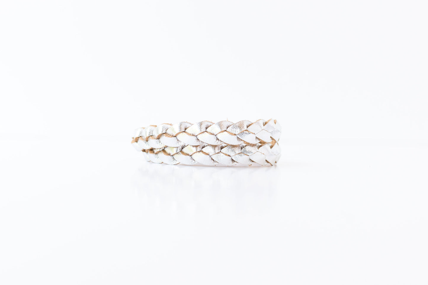 Double Wrap Braided Leather Bracelet / Metallic Silver / Small