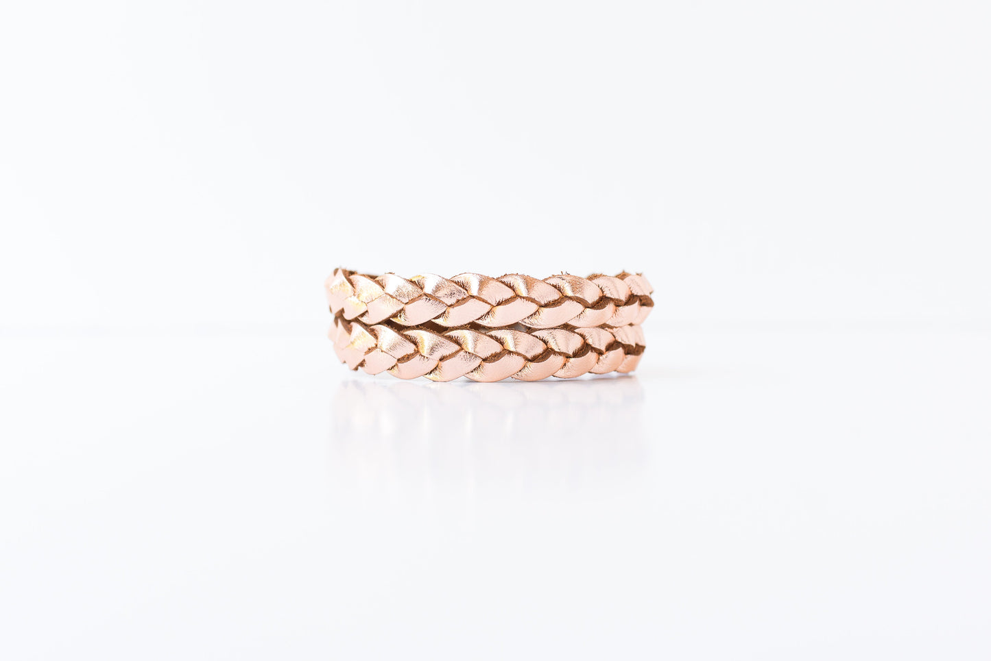 Double Wrap Braided Leather Bracelet / Metallic Rosegold