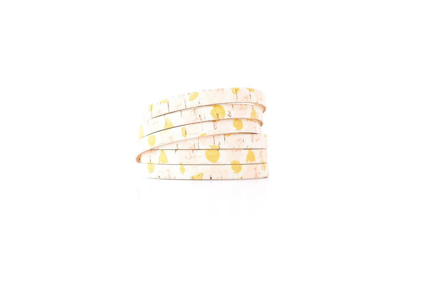 Leather Bracelet / Skinny Sliced Wrap Cuff / Summer Peony Cork