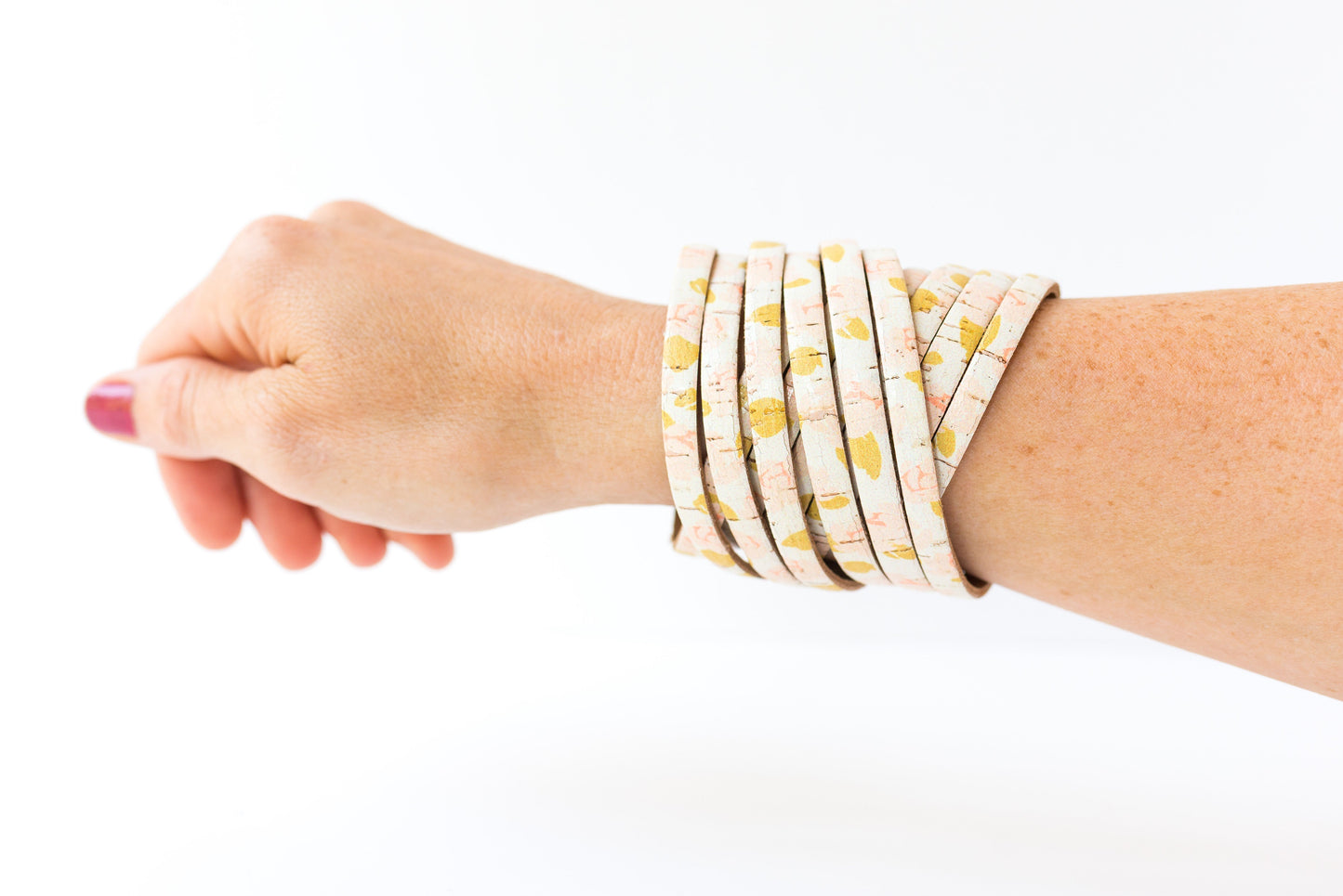 Leather Bracelet / Original Sliced Wrap Cuff / Summer Peony Cork
