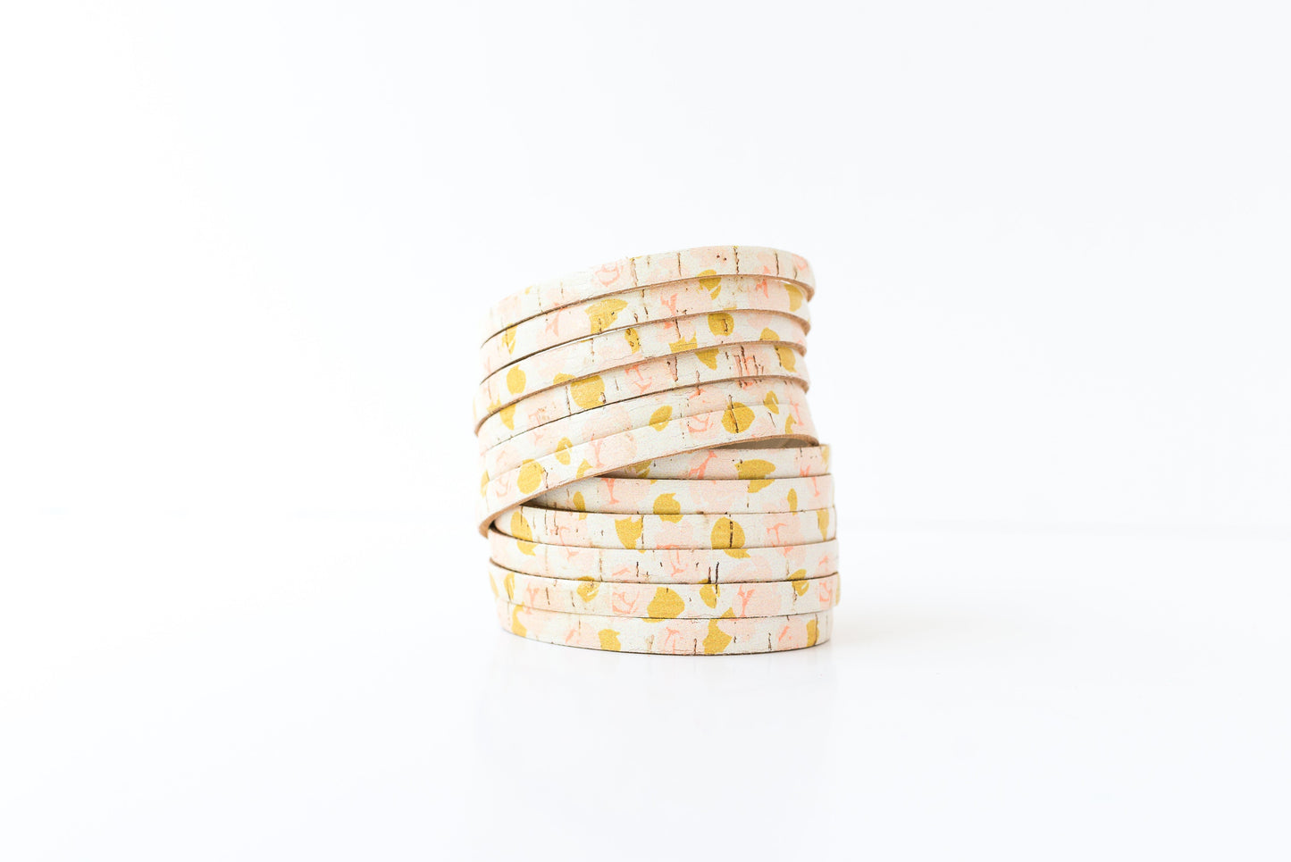 Leather Bracelet / Original Sliced Wrap Cuff / Summer Peony Cork