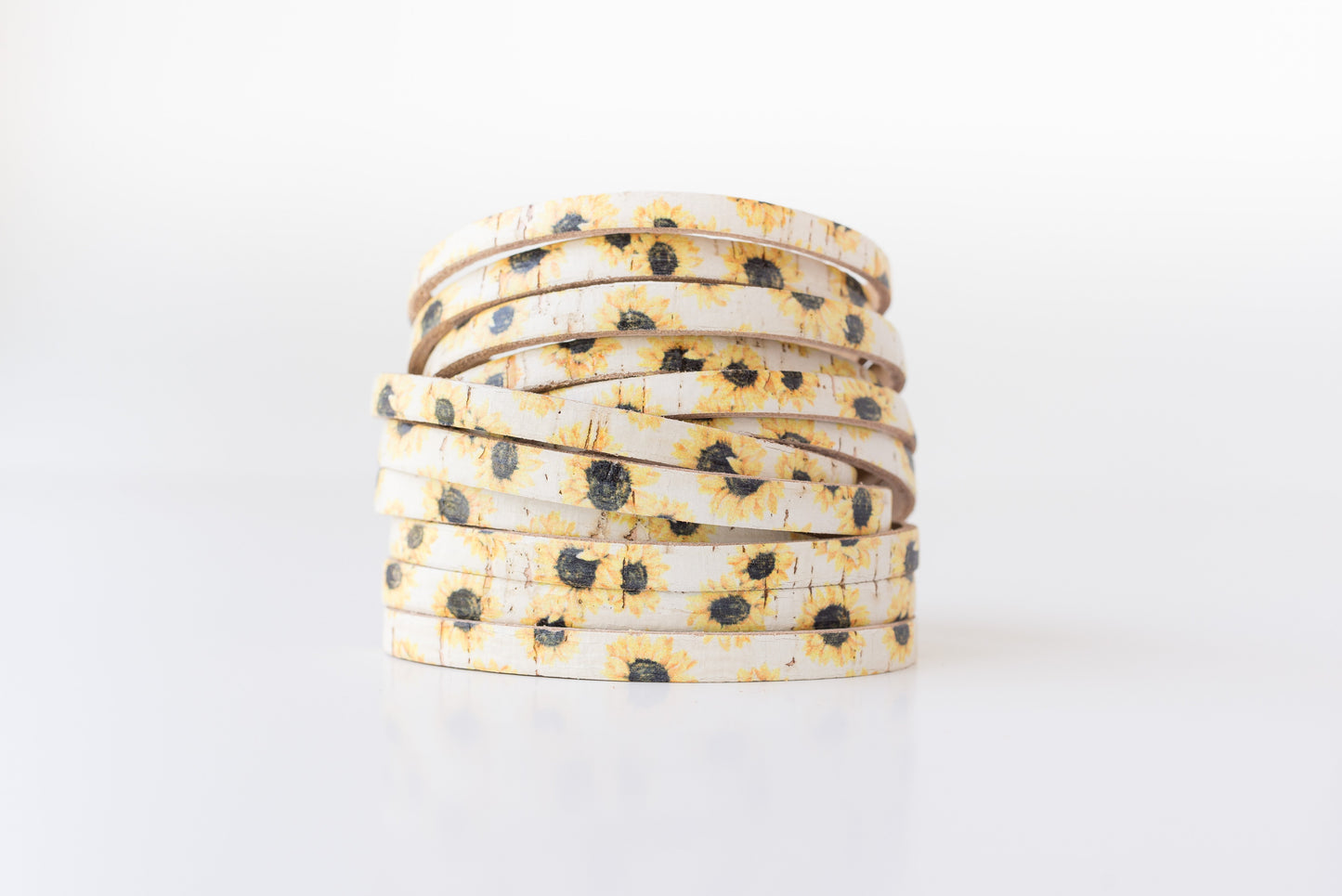 Leather Bracelet / Original Sliced Wrap Cuff / Sunny Flowers Cork