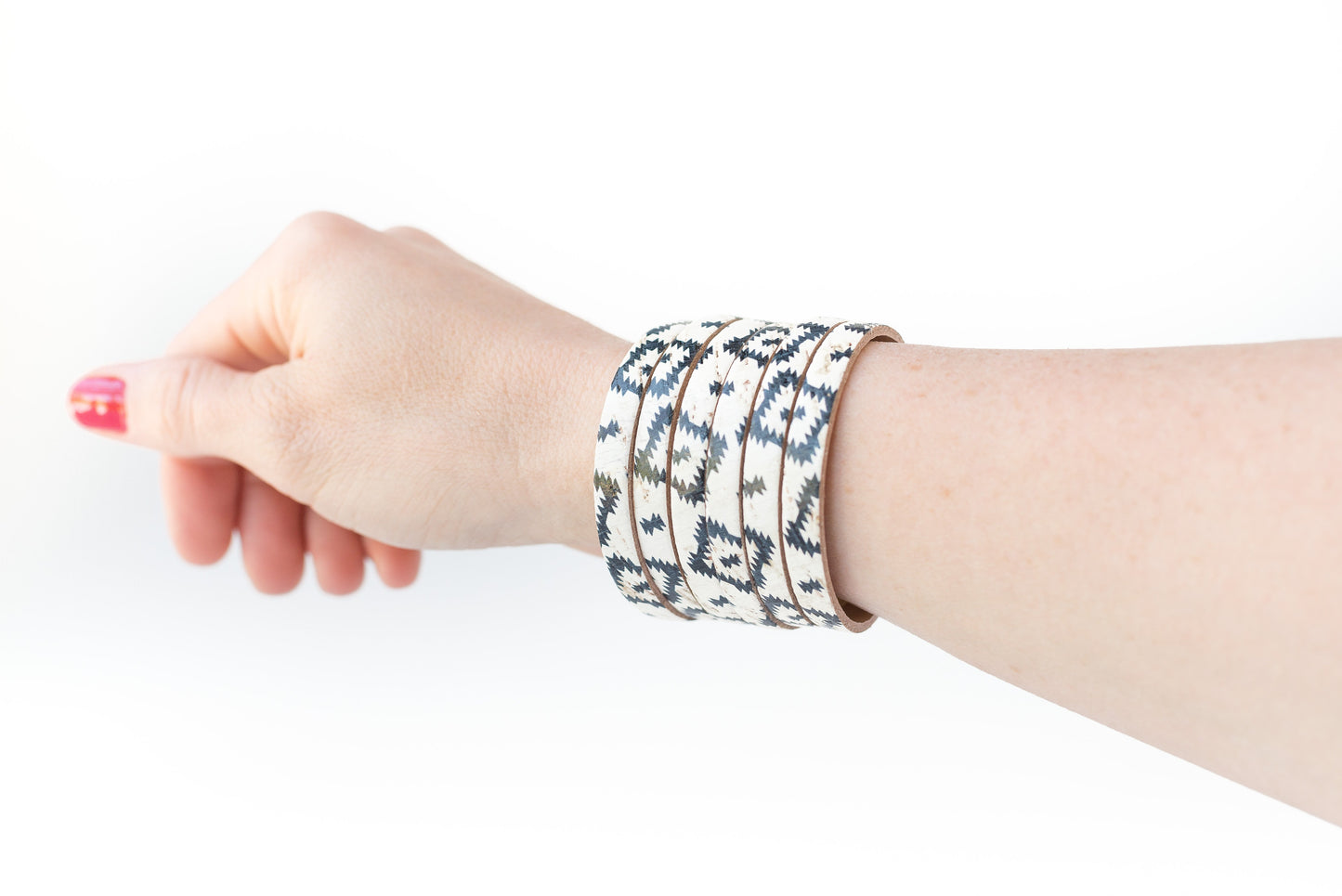 Leather Bracelet / Original Sliced Cuff / Aztec Geo Cork / Regular