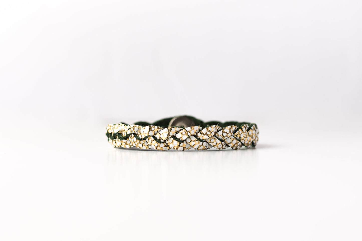 Braided Leather Bracelet / Golden Lilypad / Extra Large