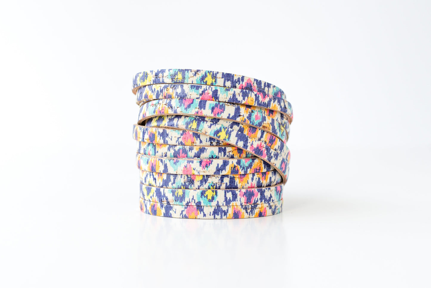 Leather Bracelet / Original Sliced Wrap Cuff / Summer Fun Cork / Regular
