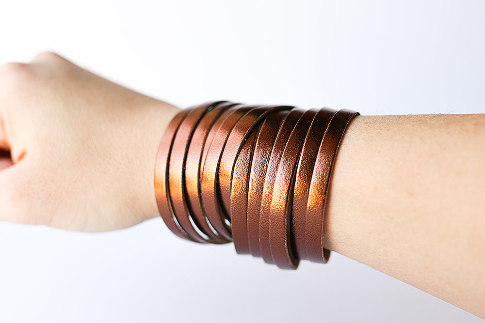 Leather Bracelet / Original Sliced Wrap Cuff / Metallic Bronze