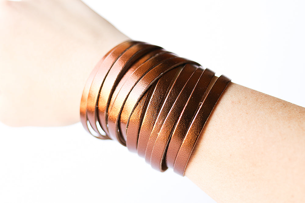 Leather Bracelet / Original Sliced Wrap Cuff / Metallic Bronze
