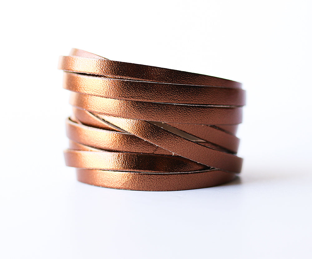 Leather Bracelet / Original Sliced Wrap Cuff / Metallic Bronze