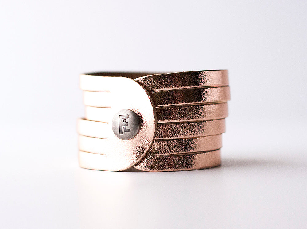 Leather Bracelet / Original Sliced Cuff / Metallic Rosegold