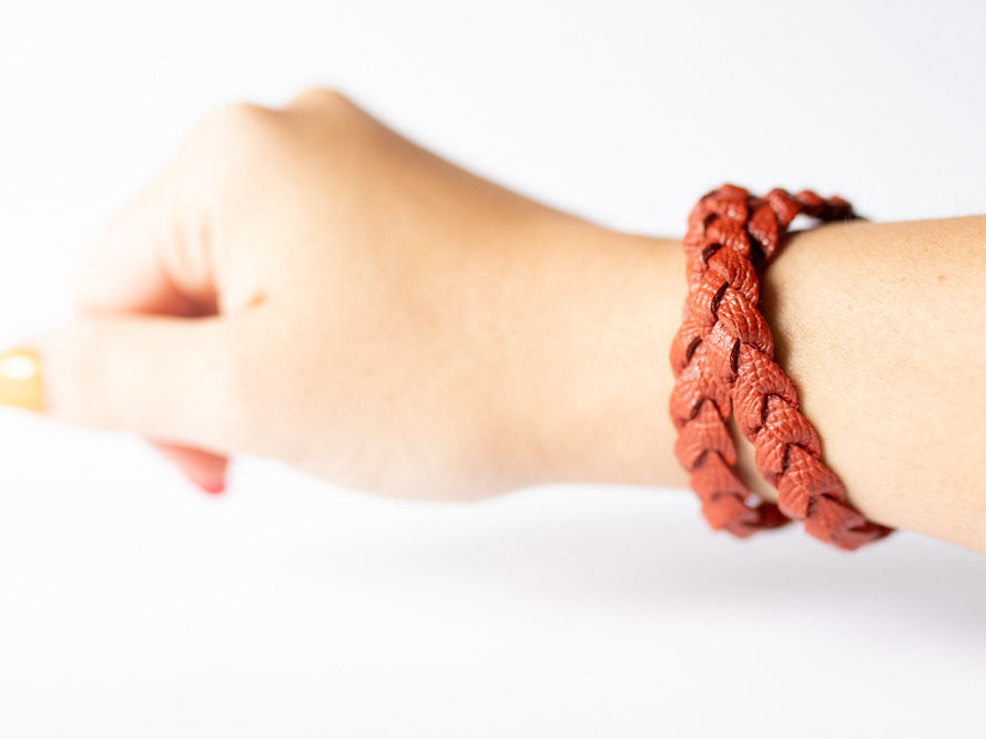 Double Wrap Braided Leather Bracelet / Spiced Cider / Small