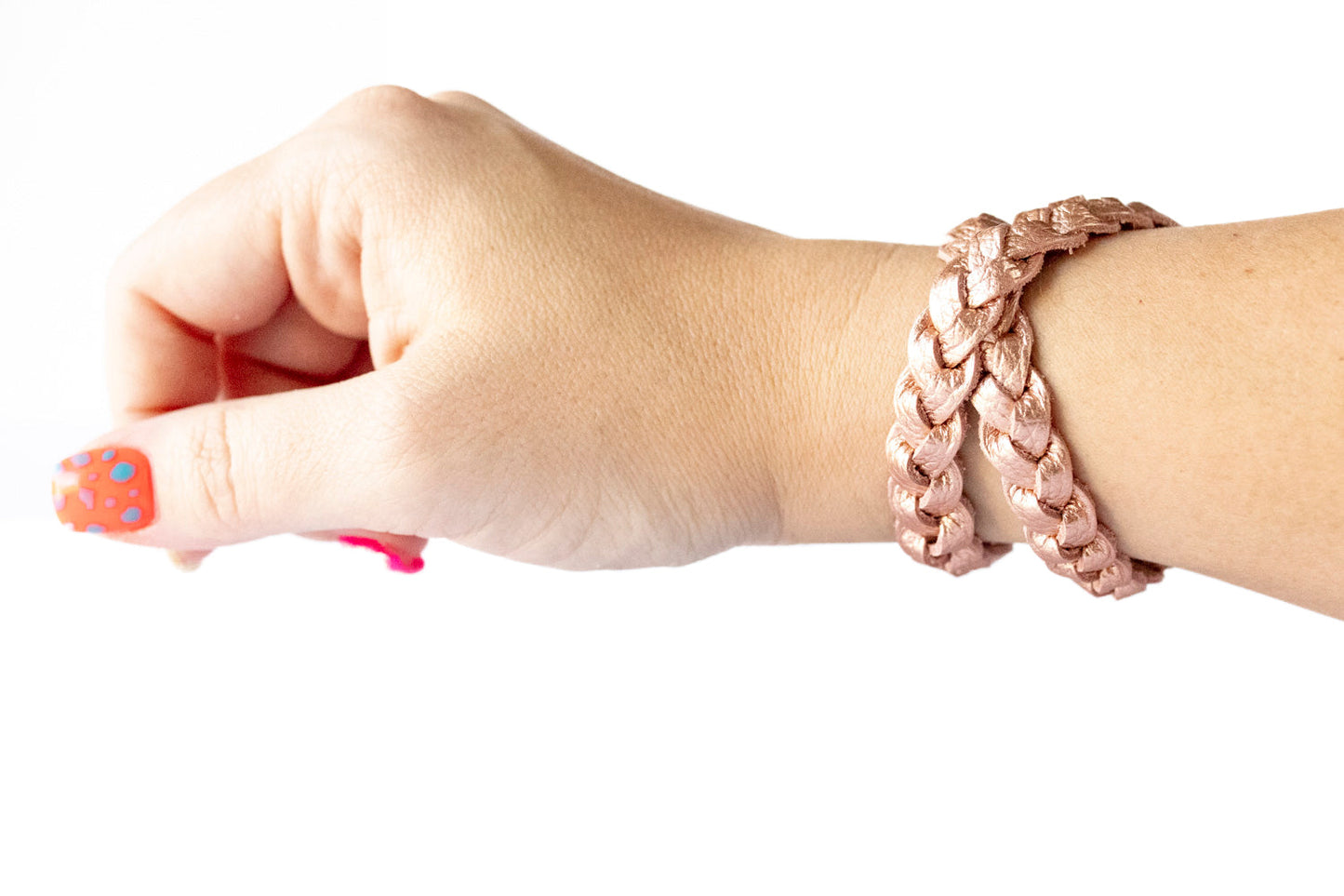 Double Wrap Braided Leather Bracelet / Soft Copper
