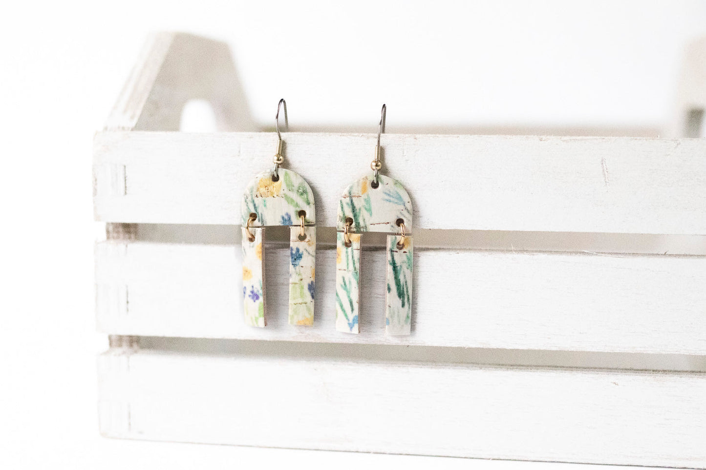 Leather Earrings / Mini Sunrays / Springy Cork
