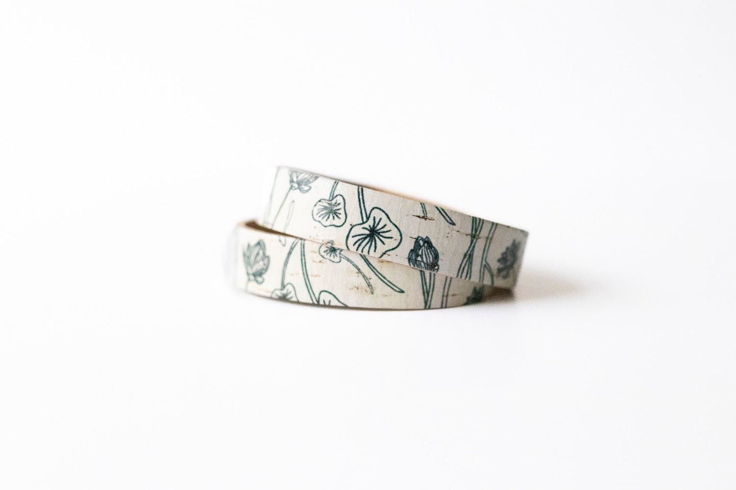 Leather Bracelet / Slim Wrap Cuff / Flourishing Cork