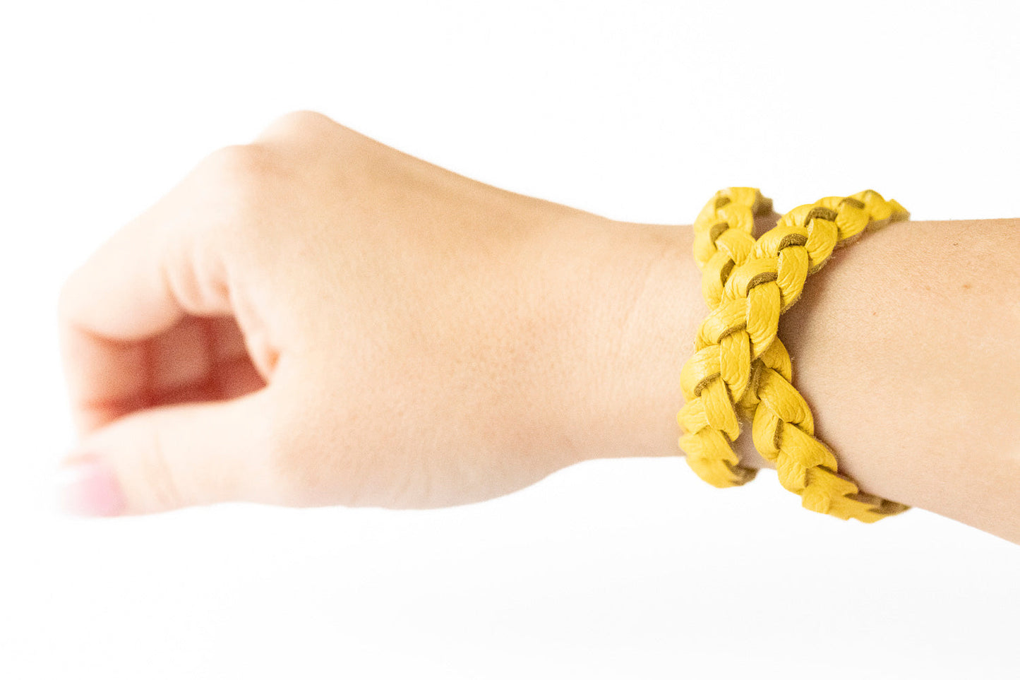 Double Wrap Braided Leather Bracelet / Meyer Lemon / Large