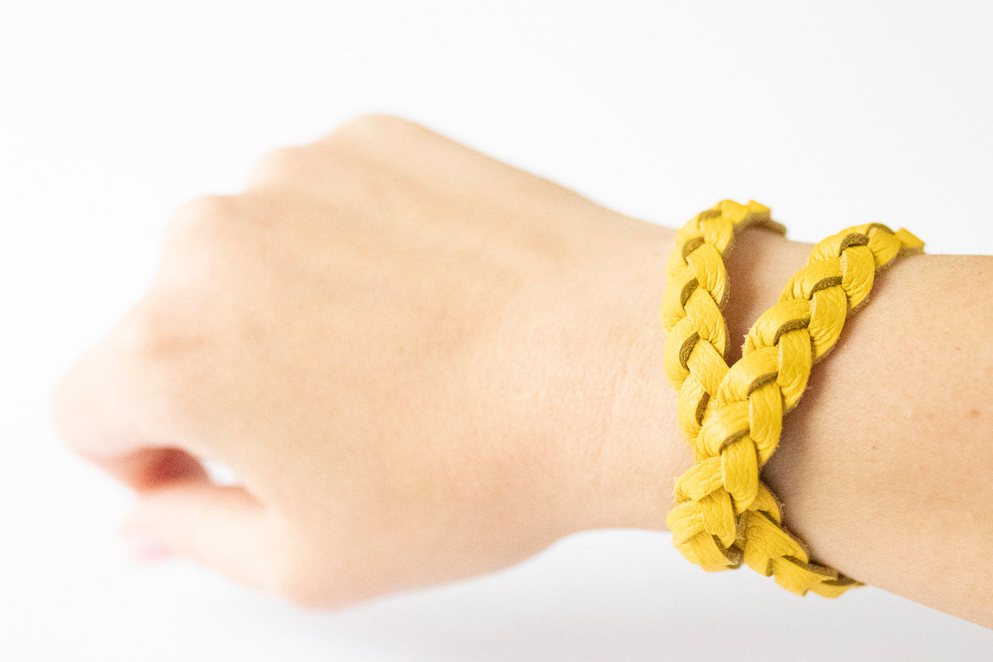 Double Wrap Braided Leather Bracelet / Meyer Lemon / Regular
