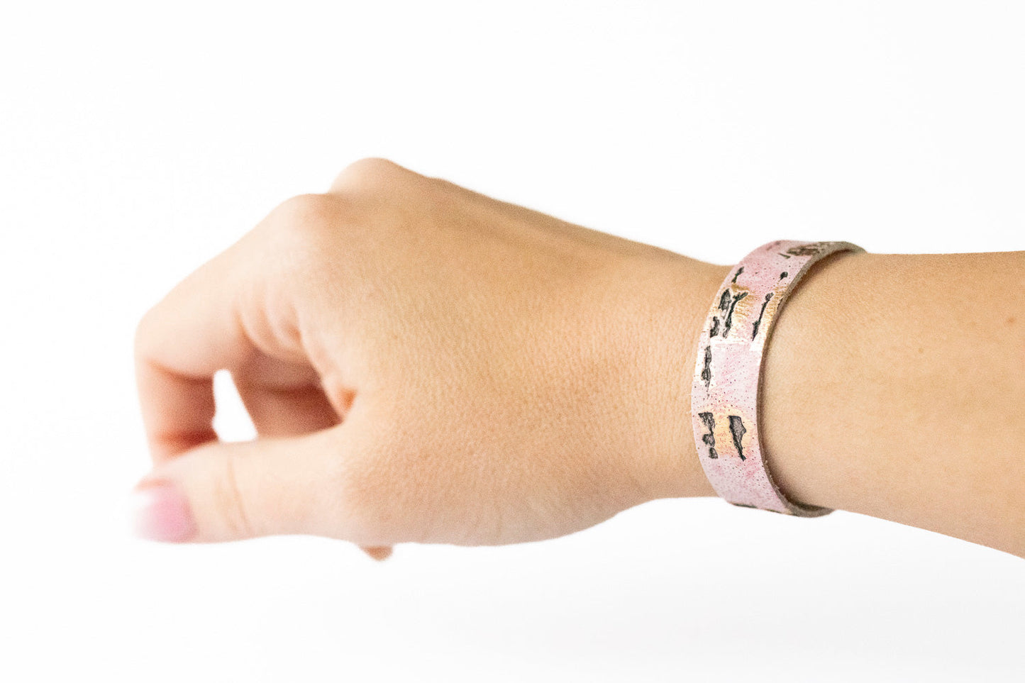Leather Bracelet / Skinny Slim Cuff / Driftwood Almond Blossom / Regular