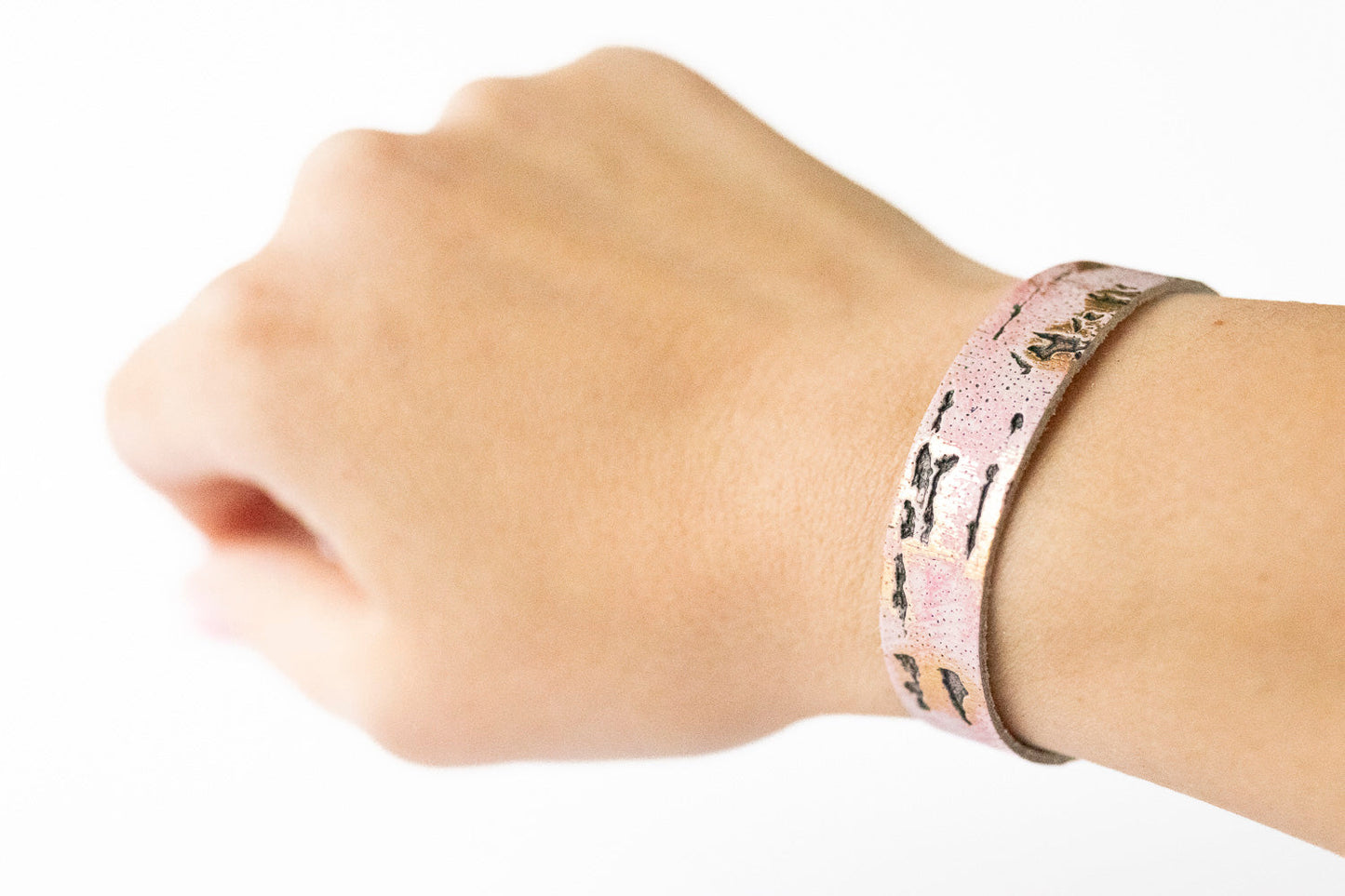 Leather Bracelet / Skinny Slim Cuff / Driftwood Almond Blossom / Regular