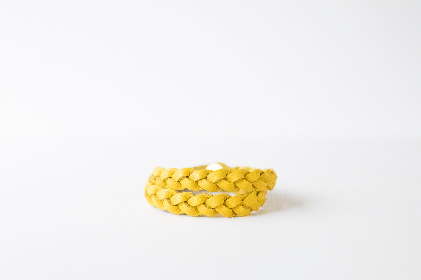 Double Wrap Braided Leather Bracelet / Meyer Lemon / Regular
