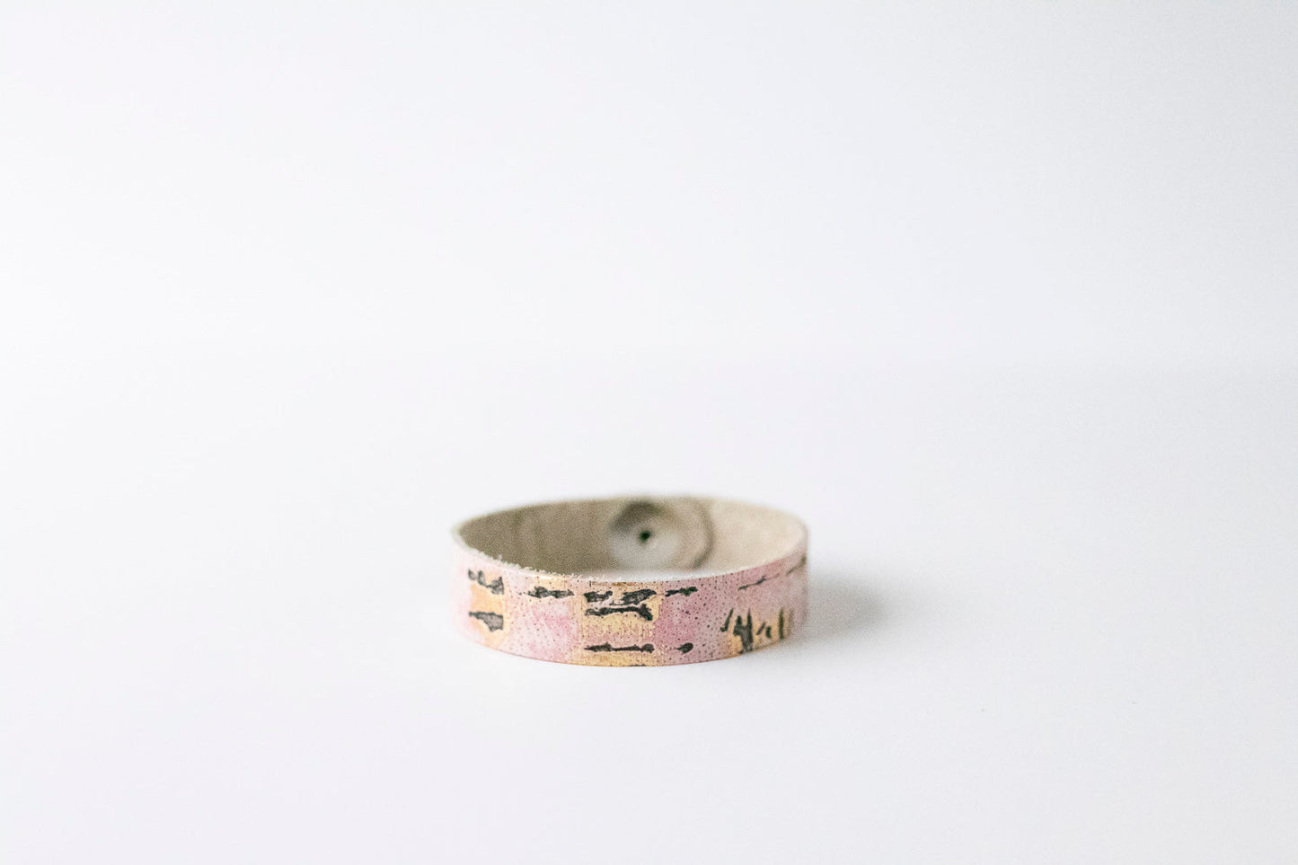 Leather Bracelet / Skinny Slim Cuff / Driftwood Almond Blossom / Regular