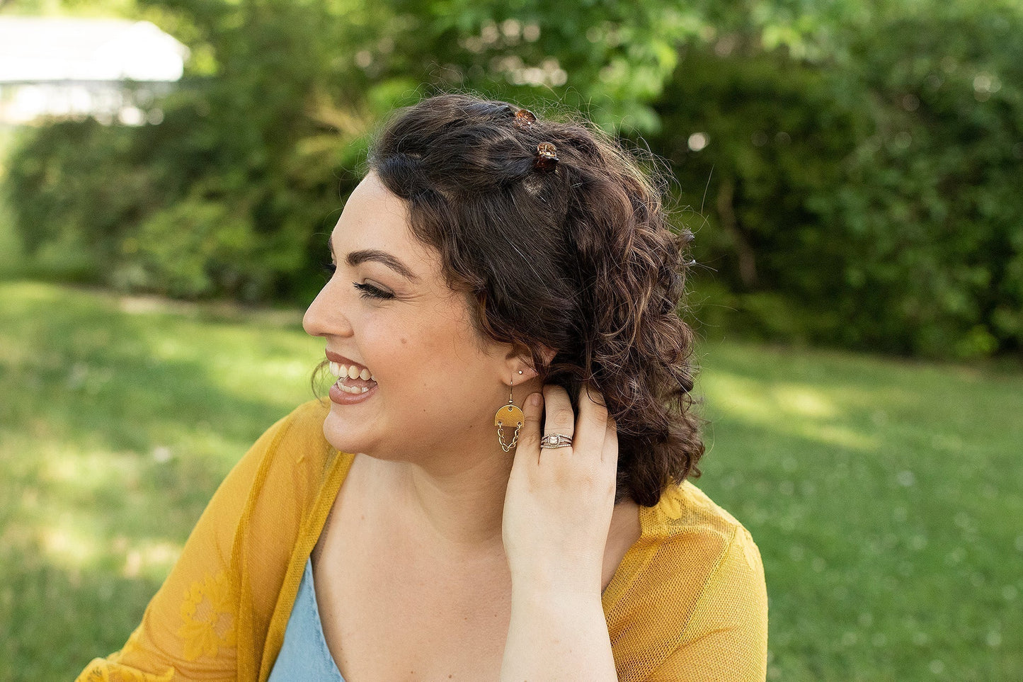 Leather Earrings / Mini Chain Drop / Tropical Hibiscus
