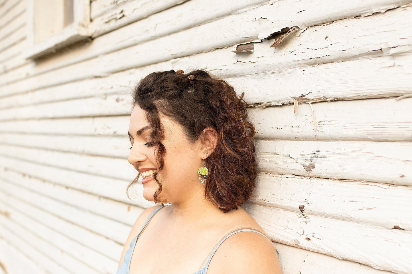 Leather Earrings / Mini Chain Drop / Tropical Hibiscus
